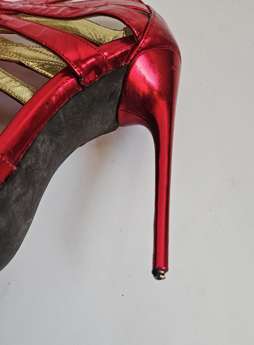 Tom Ford Vintage Red Shiny Metallic Strappy Lace-Up Peep-Toe Stilettos Size 41.5 - Picture 10 of 15